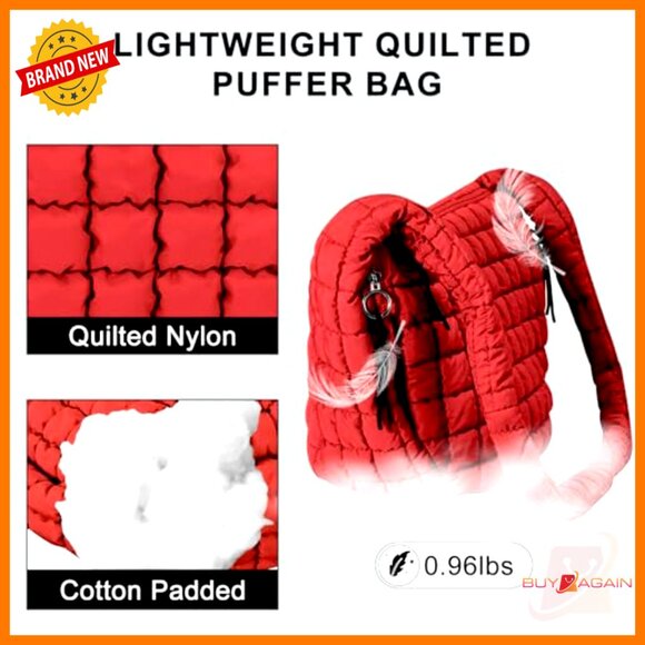 Large Quilted Puffer Tote Bag with Crossbody Strap Lightweight Carryall